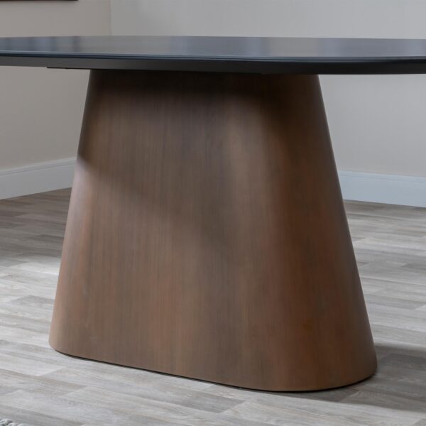 Perlo 180cm Dark Grey Ceramic Oval Dining Table With Bronze Pedestal Base - Image 4