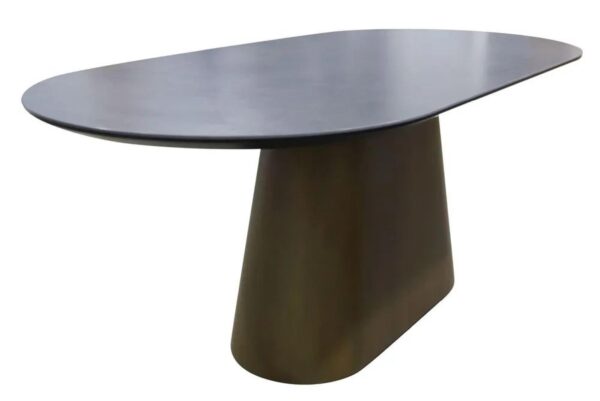 Perlo 180cm Dark Grey Ceramic Oval Dining Table With Bronze Pedestal Base - Image 5