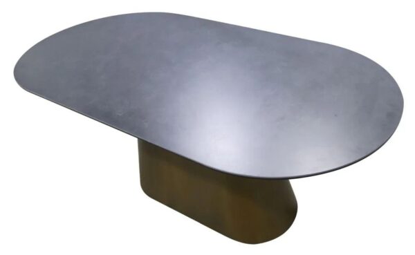 Perlo 180cm Dark Grey Ceramic Oval Dining Table With Bronze Pedestal Base - Image 6