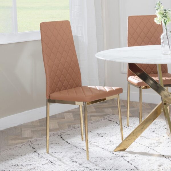 Salvo Dining Chairs Leather and Gold Metal Legs - Image 5