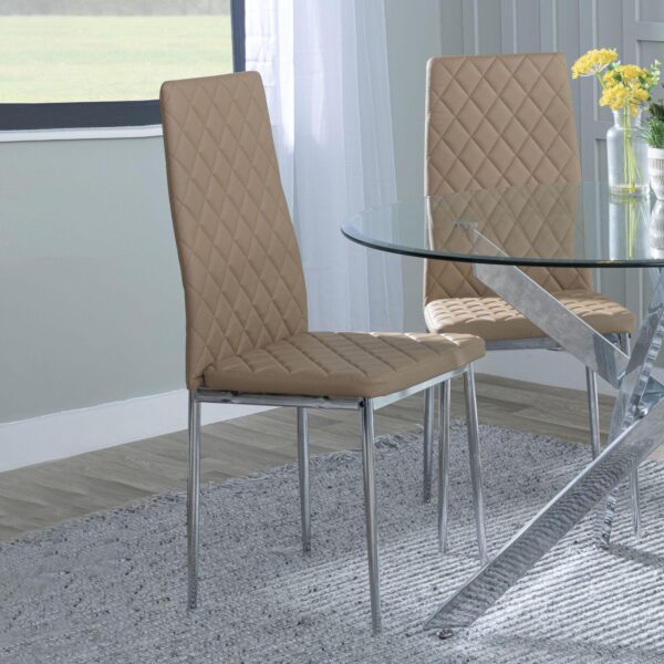 Salvo Dining Chairs in Grey Colour Leather and Chrome Metal Legs - Image 2