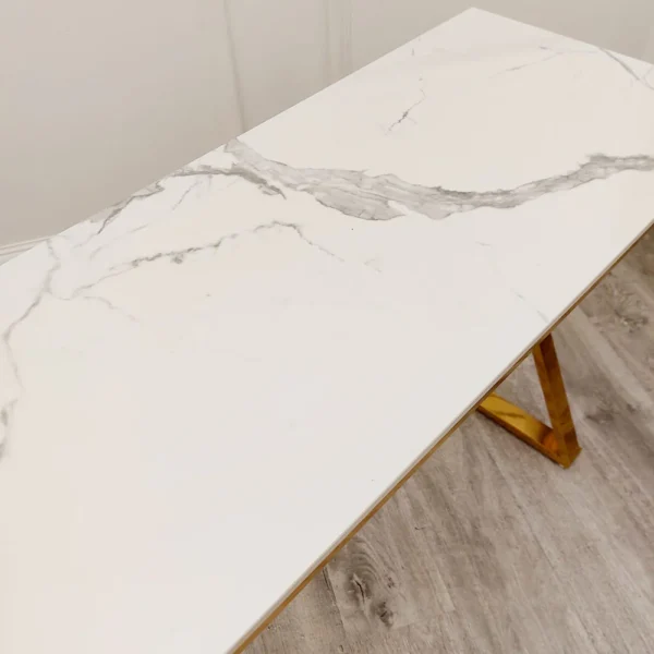 Zion Gold Console Table with Polar White Sintered Top - Image 2