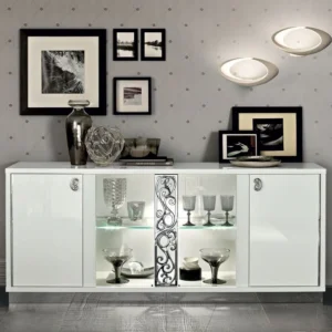 Roma White Italian Glamour Glass Door Buffet Sideboard