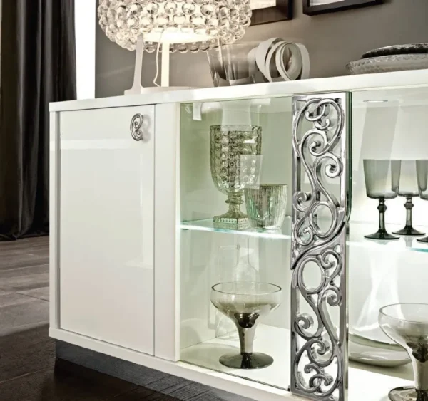 Roma White Italian Glamour Glass Door Buffet Sideboard - Image 2