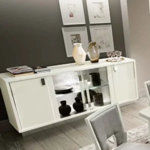 Roma White Italian Slim Glass Door Buffet Sideboard