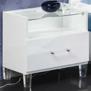Cristal White Marble Italian 1 Drawer Bedside Cabinet