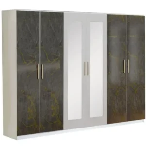 Dalia Grey Italian 6 Door Wardrobe with Mirrors