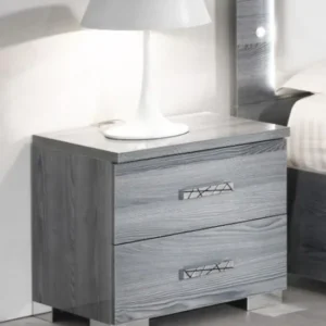 Nicole Grey Italian 2 Drawer Bedside Cabinet