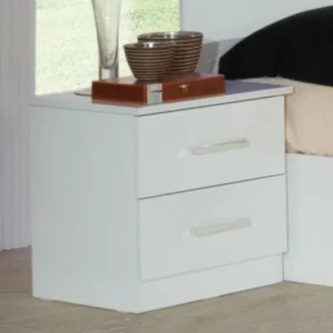 Simona White Italian 2 Drawer Bedside Cabinet
