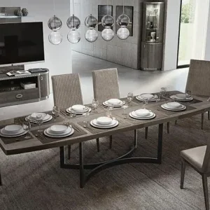 Armonia Italian Silver Birch Dining Set with Flute Fabric Chair