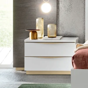 Modum Kharma White Italian 2 Drawer Bedside Cabinet
