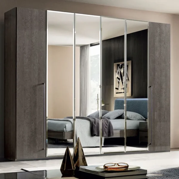 Maia Silver Birch Italian 6 Door Wardrobe with Mirror